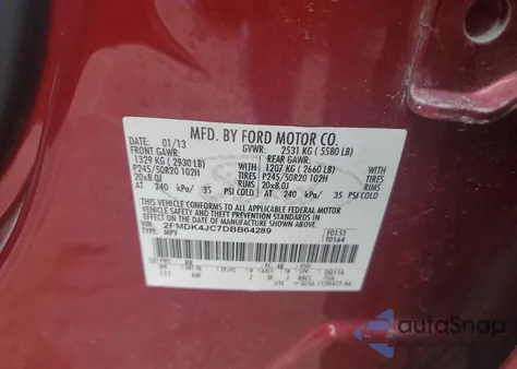 2013 Ford Edge Sel из США, поврежденный, VIN 2FMDK4JC7DBB64289